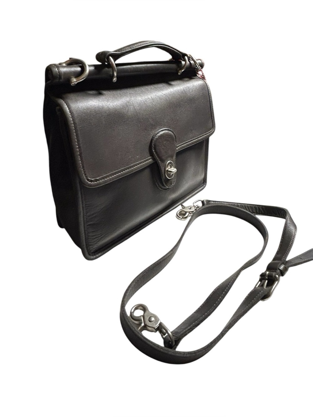 Vintage Coach Willis Bag 9927 Dark Gray Leather Crossbody Turlock Satchel - Picture 3 of 11